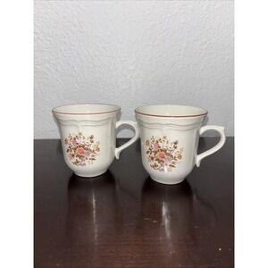 Vintage Diamond Stoneware‎ Cups Flowers 2 Pc